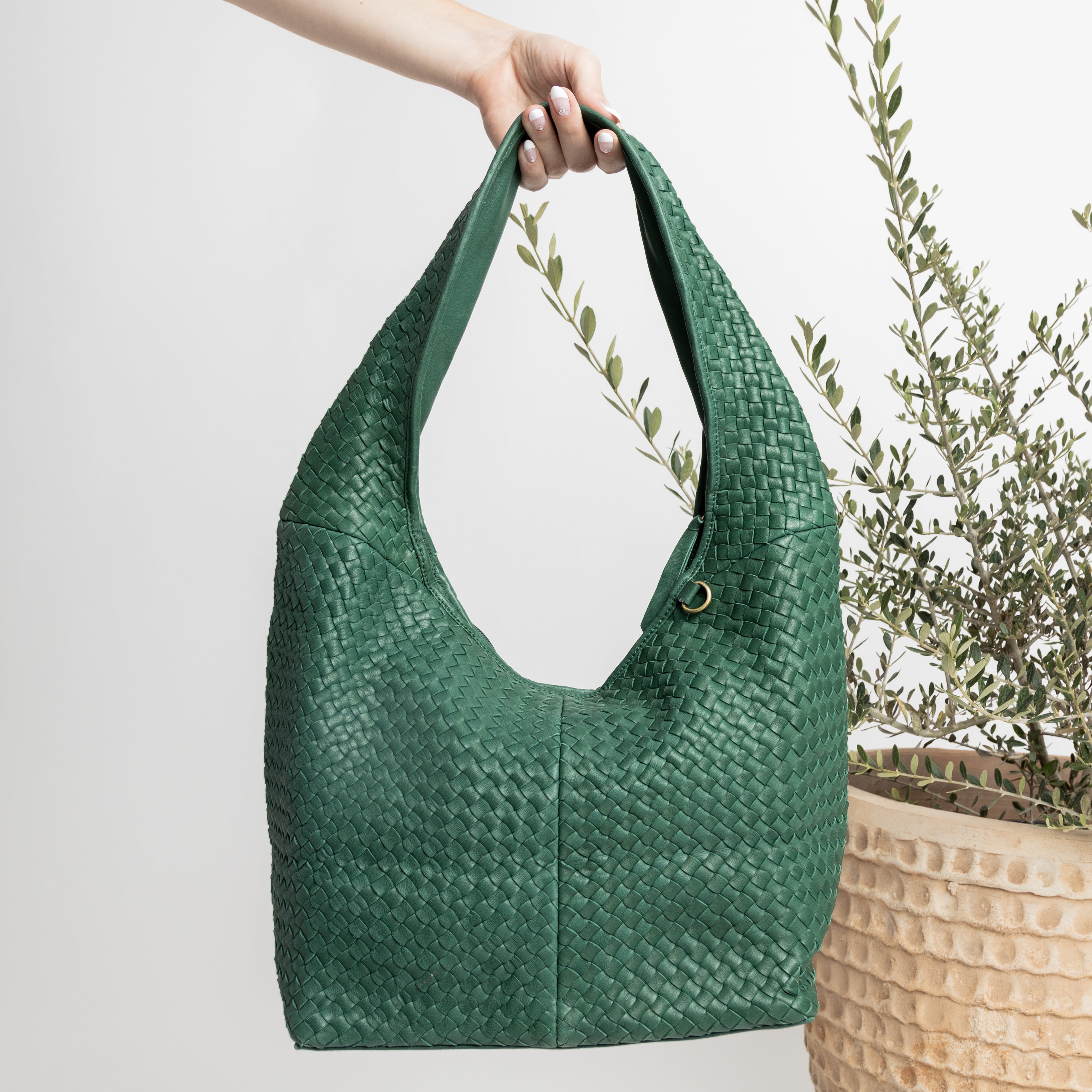 Made In Portugal Leather Woven Front Hobo, Handbags