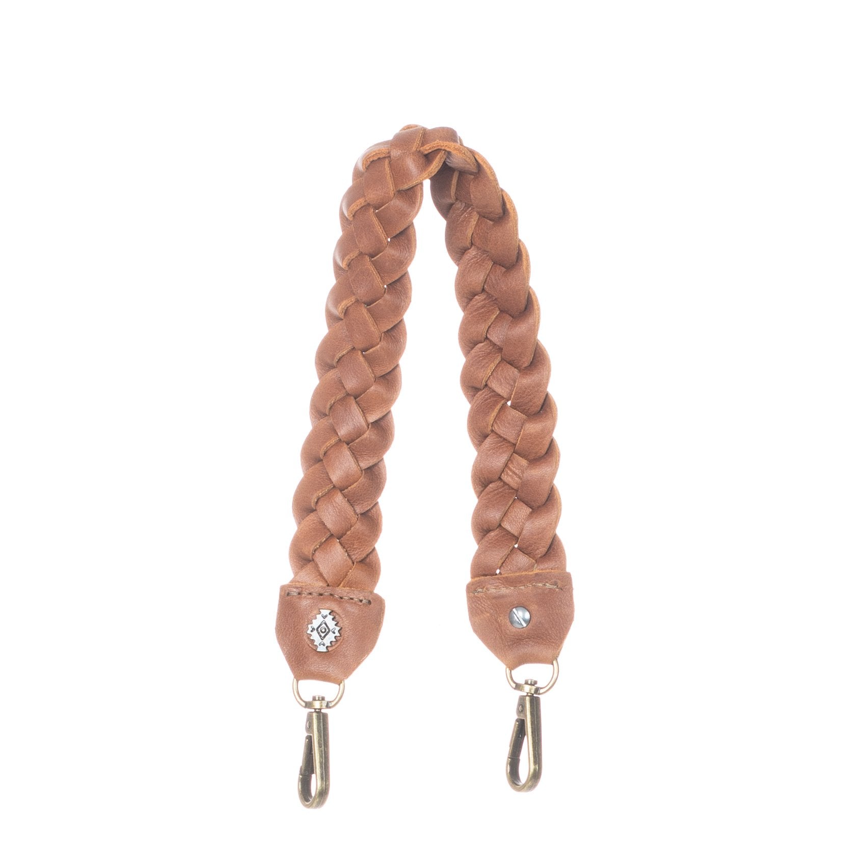 Brown Silvery Braided chain-and-leather Shoulder Strap For