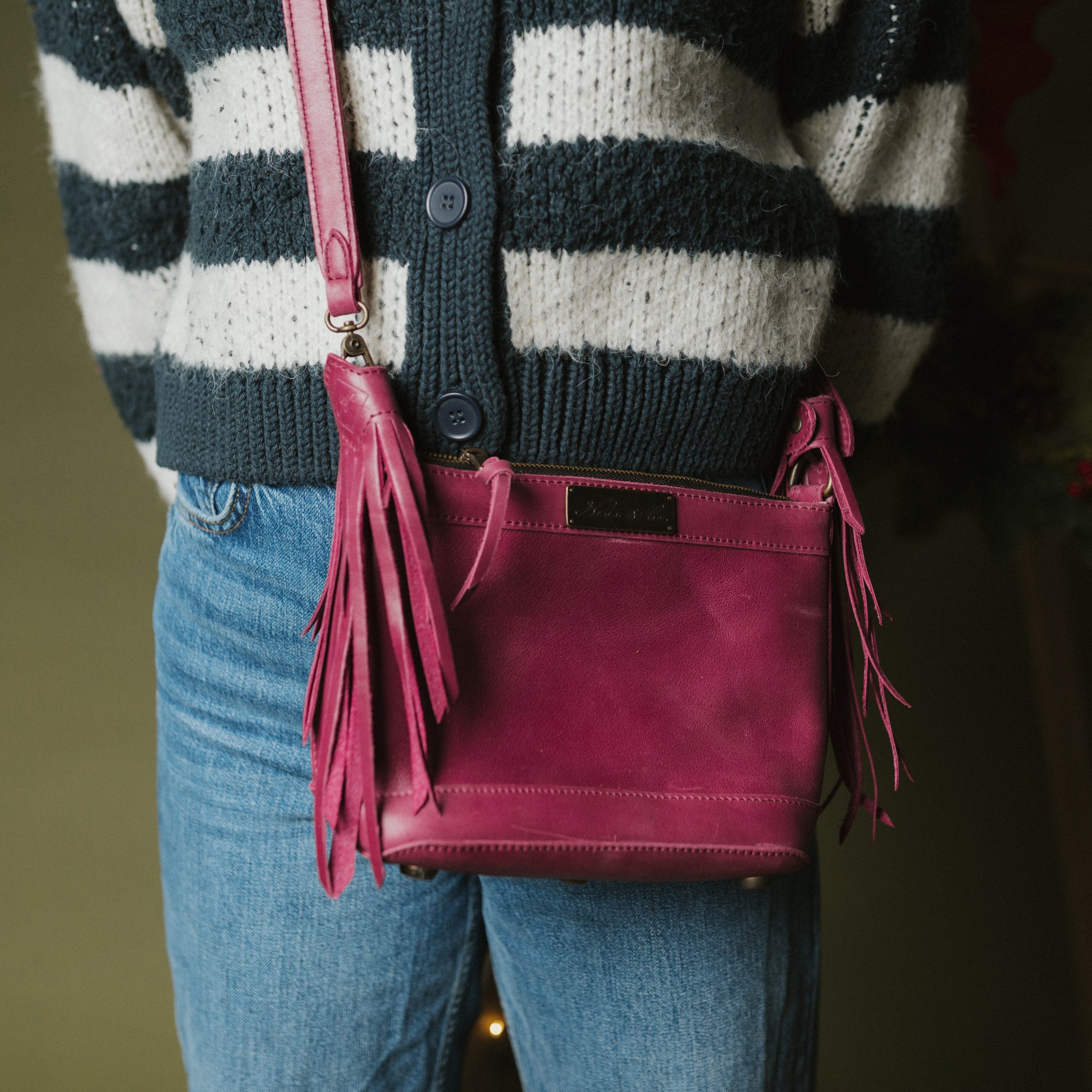 Huipil Luna Fringe Bag purse cross body suede tan