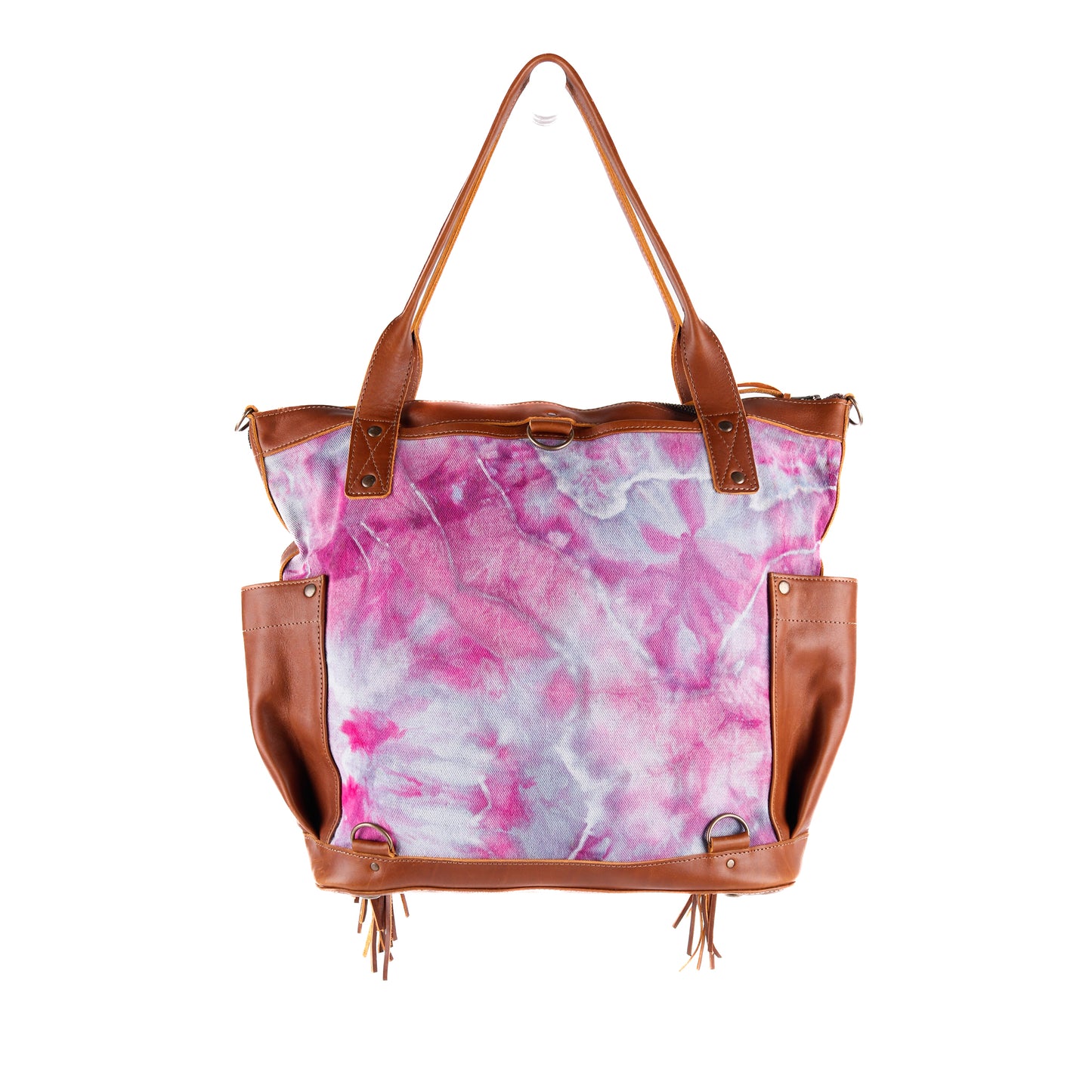 FRINGE PERFECT BAG - TIE DYED DENIM - CAFE - NO. 11300