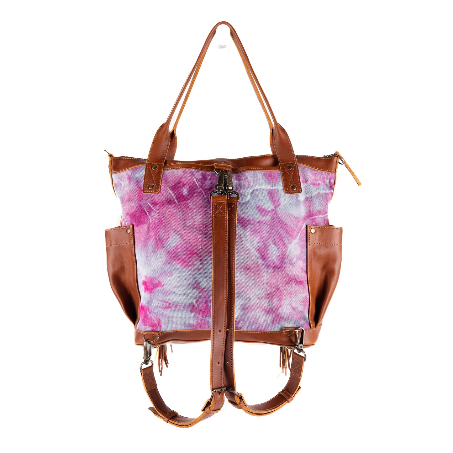 FRINGE PERFECT BAG - TIE DYED DENIM - CAFE - NO. 11300