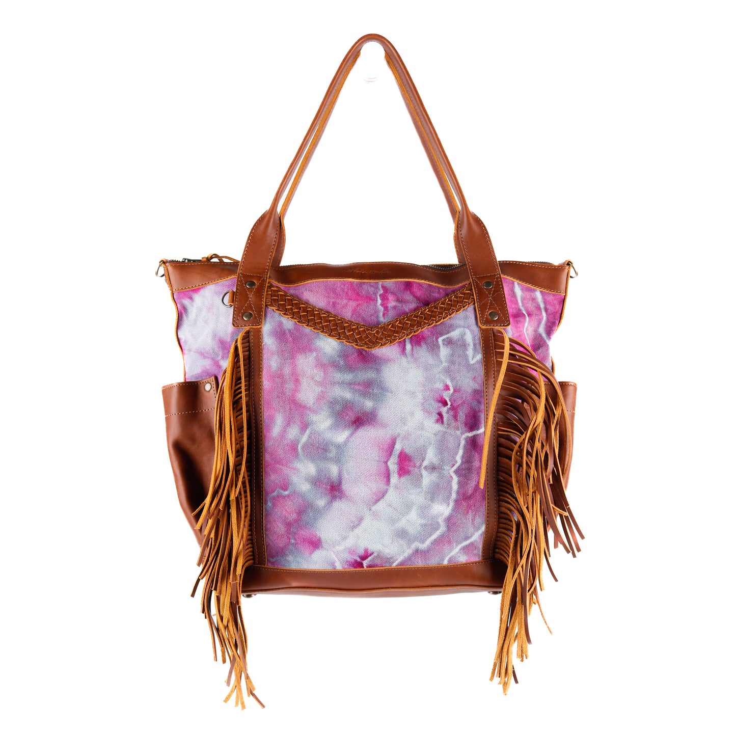 FRINGE PERFECT BAG - TIE DYED DENIM - CAFE - NO. 11300