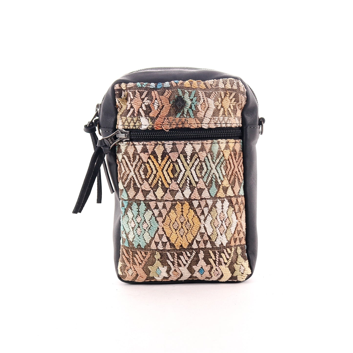 CROSSBODY TRAVEL BAG - OOAK HUIPIL - BLACK - NO. 11688