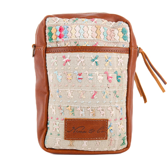 CROSSBODY TRAVEL BAG - OOAK HUIPIL - CAFE - NO. 12354