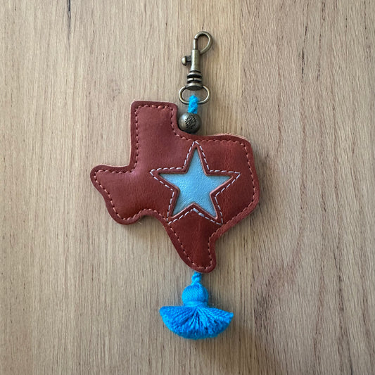 LEATHER CHARM - TEXAS STAR BLUE - CAFE