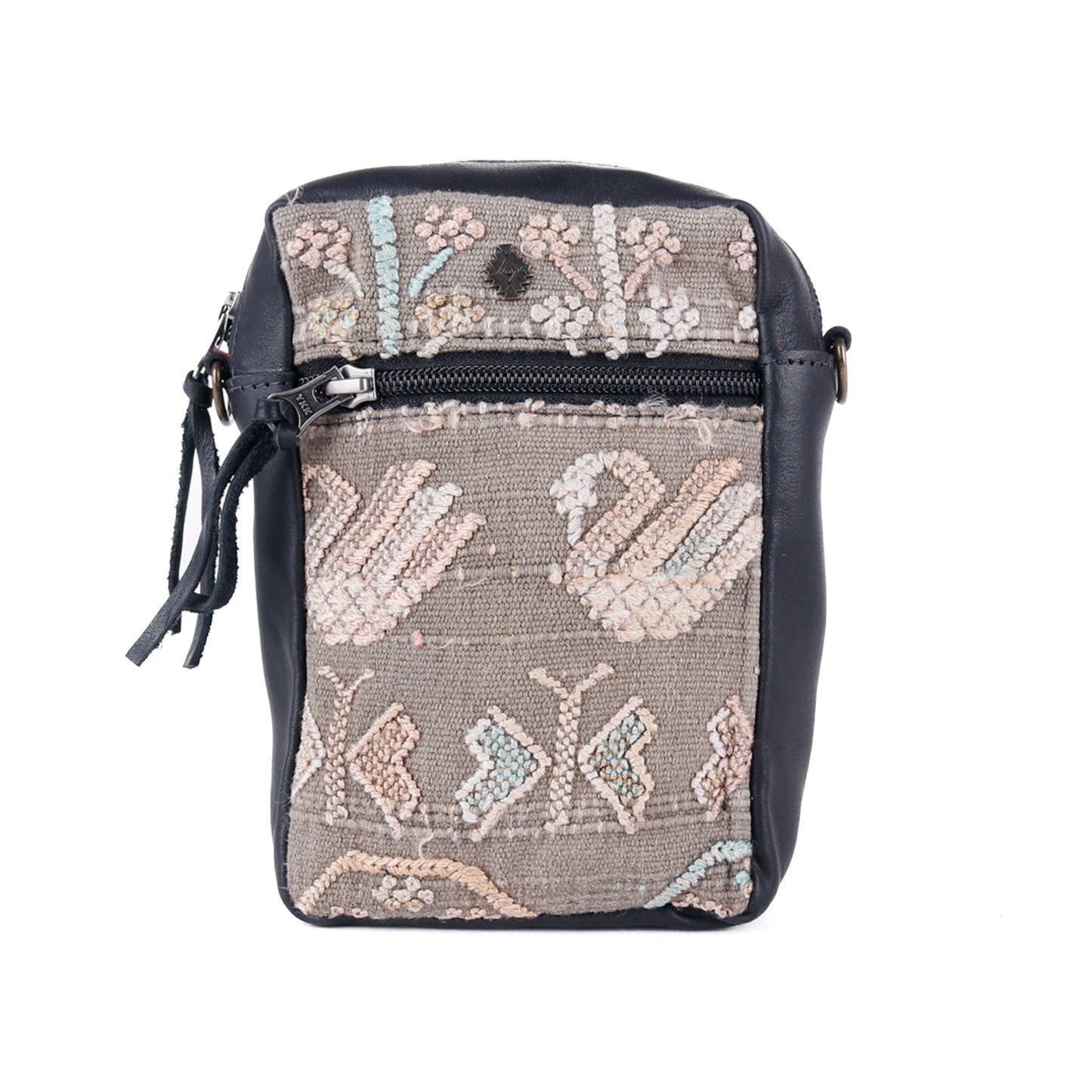 CROSSBODY TRAVEL BAG - OOAK HUIPIL - BLACK - NO. 13975