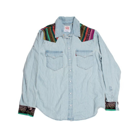 DENIM SHIRT WITH ARTISAN TEXTILE DETAILS - SIZE M - NO. 14572