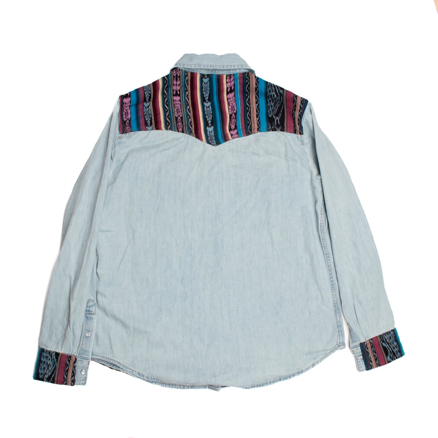 DENIM SHIRT WITH ARTISAN TEXTILE DETAILS - SIZE M - NO. 14574