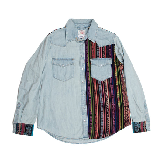 DENIM SHIRT WITH ARTISAN TEXTILE DETAILS - SIZE M - NO. 14574