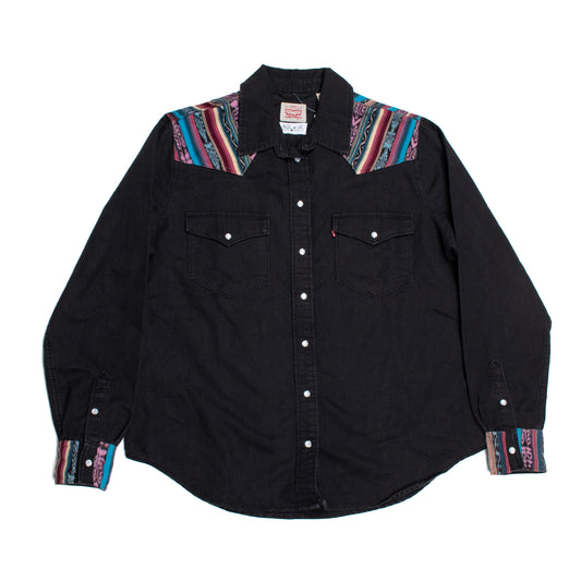 DENIM SHIRT WITH ARTISAN TEXTILE DETAILS - SIZE L - NO. 14577