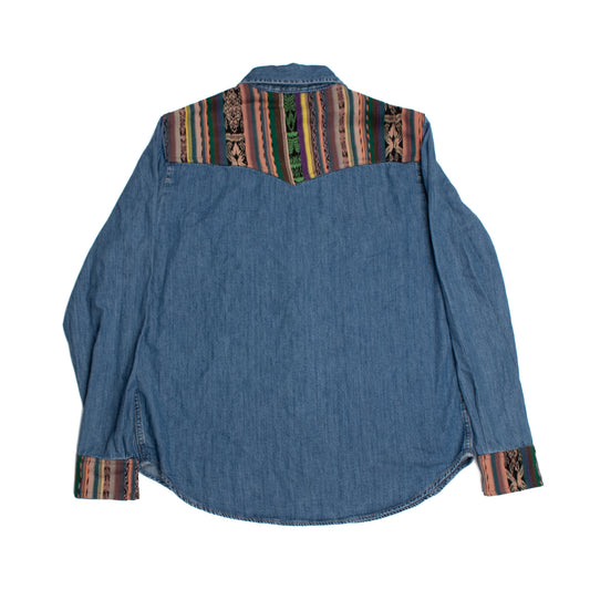 DENIM SHIRT WITH ARTISAN TEXTILE DETAILS - SIZE L - NO. 14578