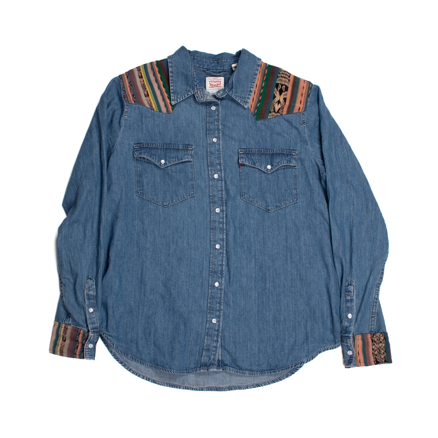 DENIM SHIRT WITH ARTISAN TEXTILE DETAILS - SIZE L - NO. 14578