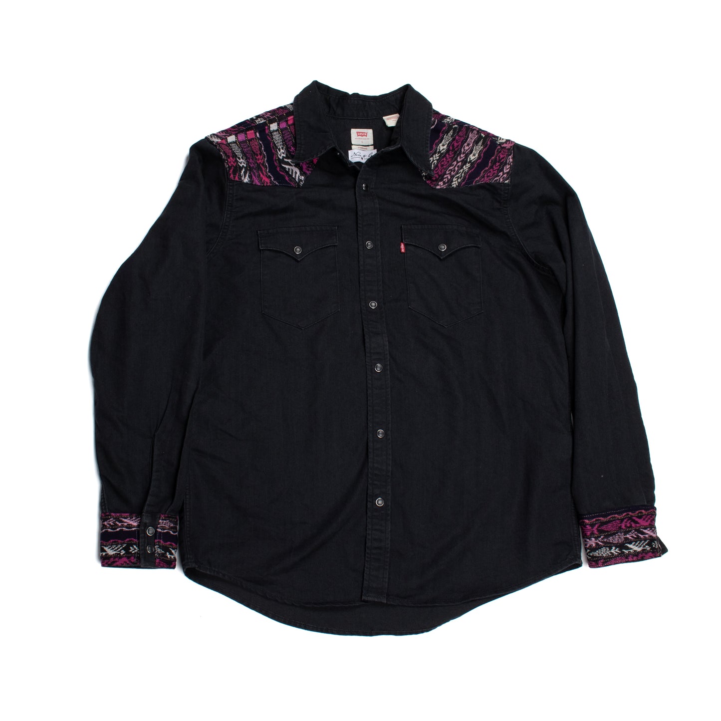 DENIM SHIRT WITH ARTISAN TEXTILE DETAILS - SIZE L - NO. 14579