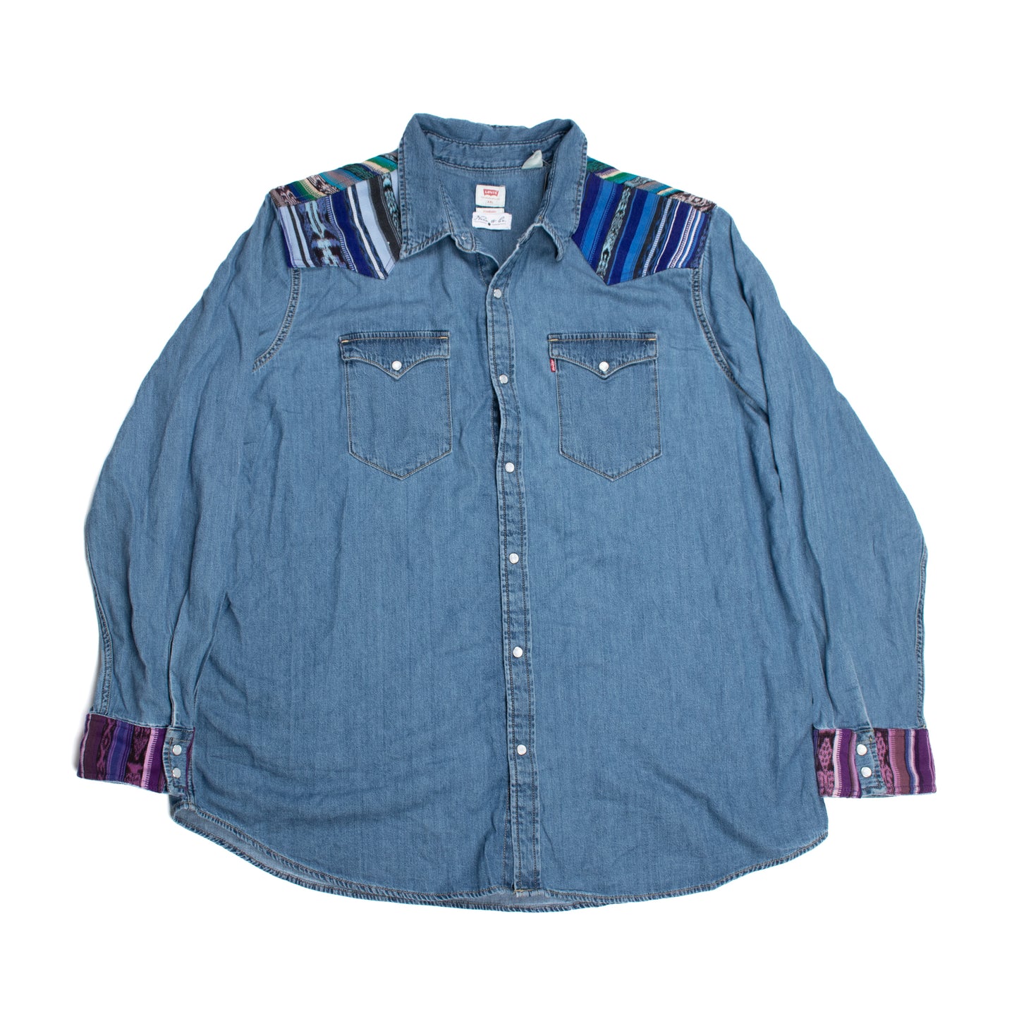 DENIM SHIRT WITH ARTISAN TEXTILE DETAILS - SIZE XXL - NO. 14586