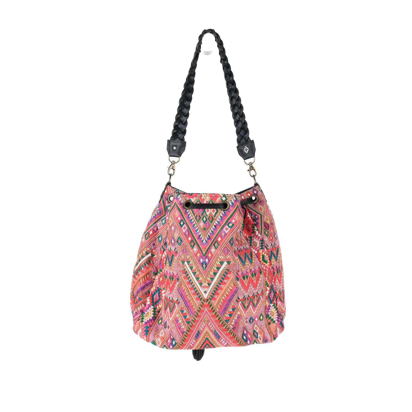 DRAWSTRING BUCKET BAG - OOAK HUIPIL - BLACK - NO. 14885