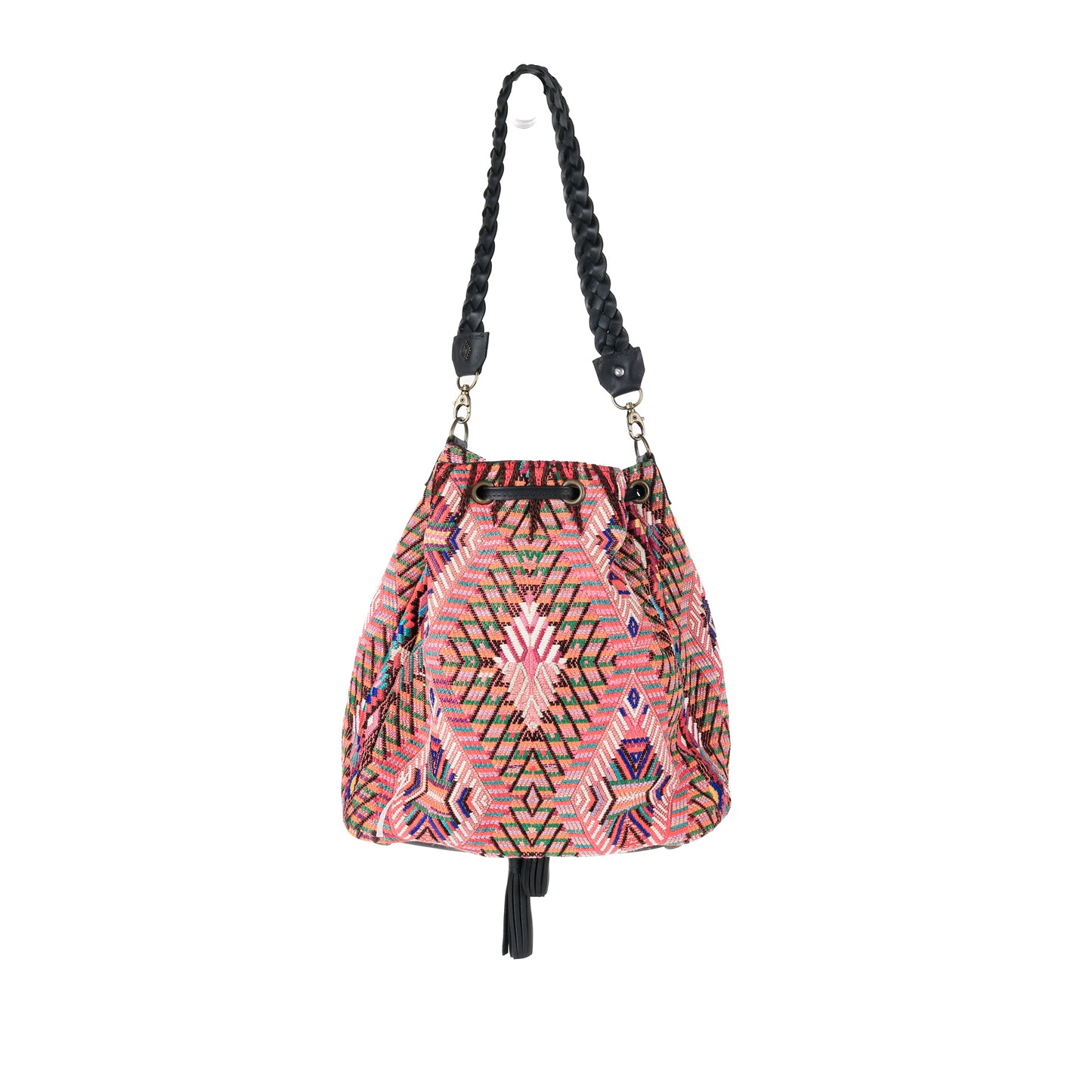 DRAWSTRING BUCKET BAG - OOAK HUIPIL - BLACK - NO. 14886