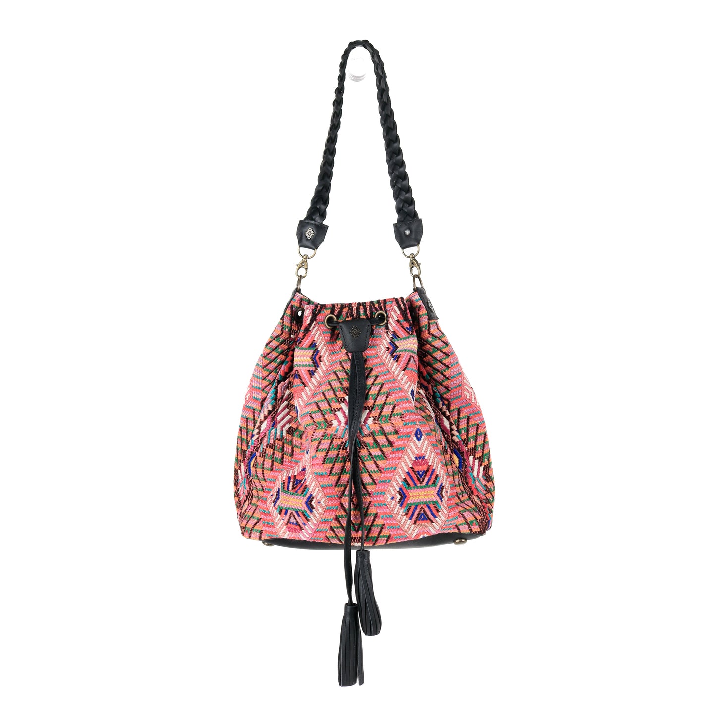 DRAWSTRING BUCKET BAG - OOAK HUIPIL - BLACK - NO. 14886