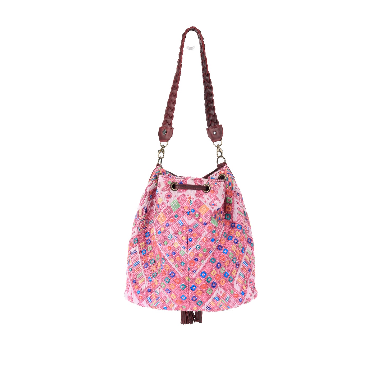 DRAWSTRING BUCKET BAG - OOAK HUIPIL - VINO TINTO - NO. 14889