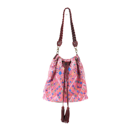 DRAWSTRING BUCKET BAG - OOAK HUIPIL - VINO TINTO - NO. 14889