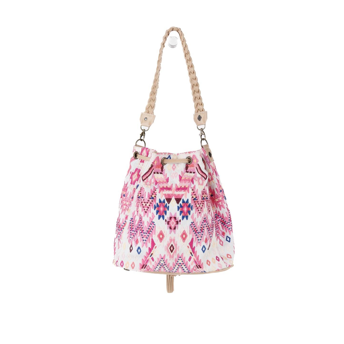 DRAWSTRING BUCKET BAG - OOAK HUIPIL - LATTE - NO. 14898