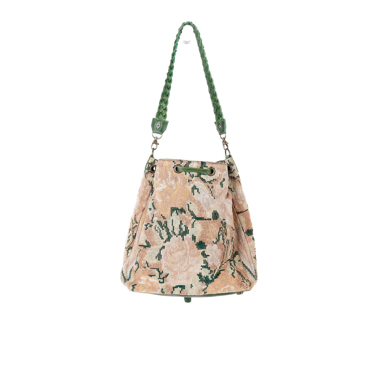 DRAWSTRING BUCKET BAG - OOAK HUIPIL - EMERALD - NO. 14899