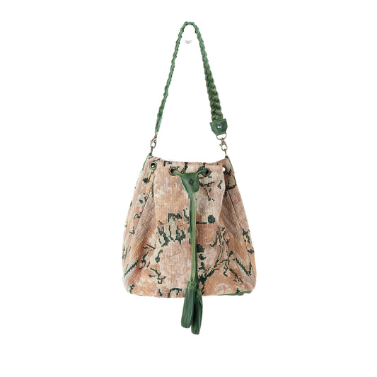 DRAWSTRING BUCKET BAG - OOAK HUIPIL - EMERALD - NO. 14899