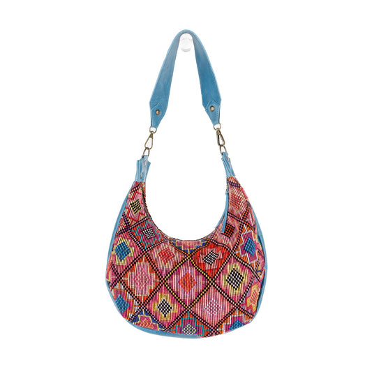 BOHO SADDLE BAG - OOAK HUIPIL - CERULEAN - NO. 15067