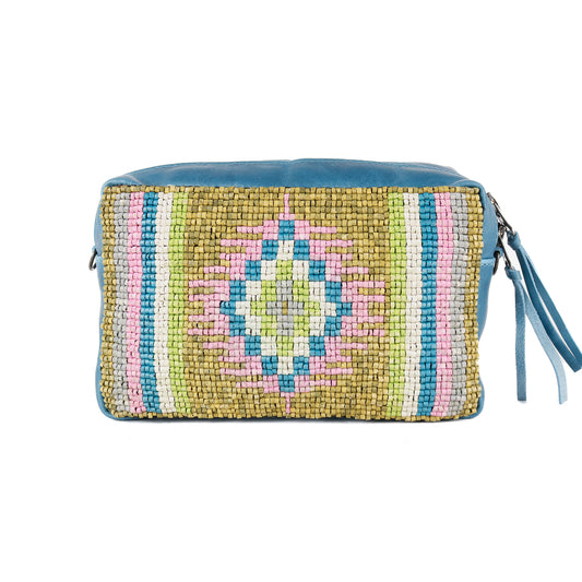 H&S WANDER CROSSBODY SET - OOAK BEADED PANEL - CERULEAN - NO. 15095