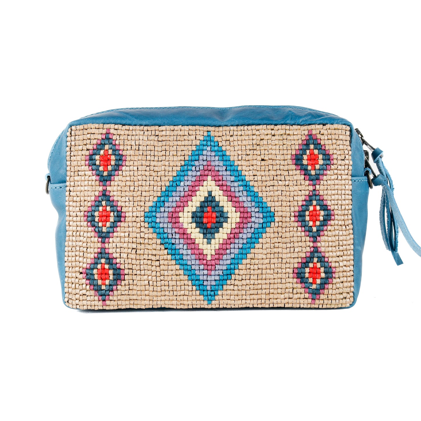 H&S WANDER CROSSBODY SET - OOAK BEADED PANEL - CERULEAN - NO. 15528