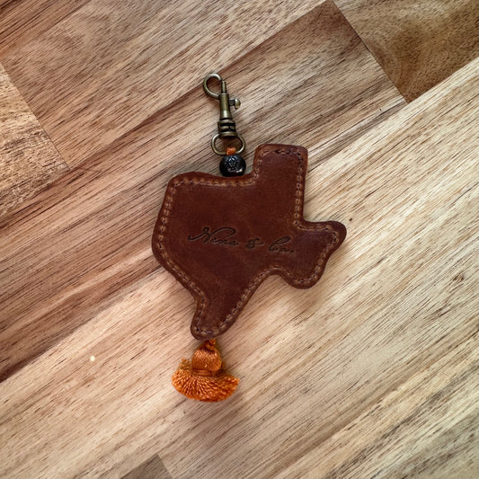 LEATHER CHARM - TEXAS STAR BONE - CAFE