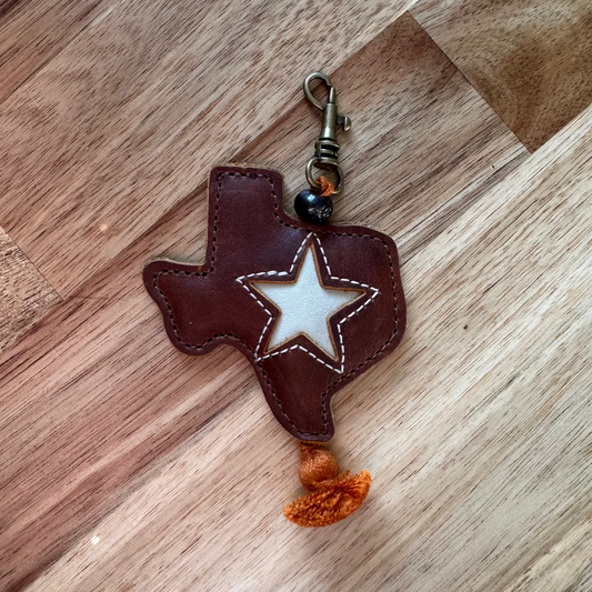 LEATHER CHARM - TEXAS STAR BONE - CAFE