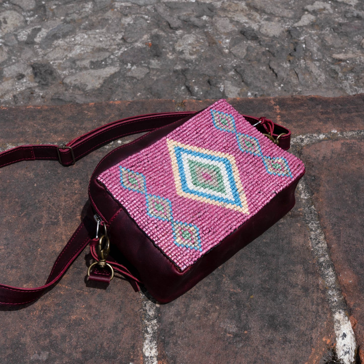 H&S WANDER CROSSBODY SET - OOAK BEADED PANEL - VINO TINTO - NO. 15525