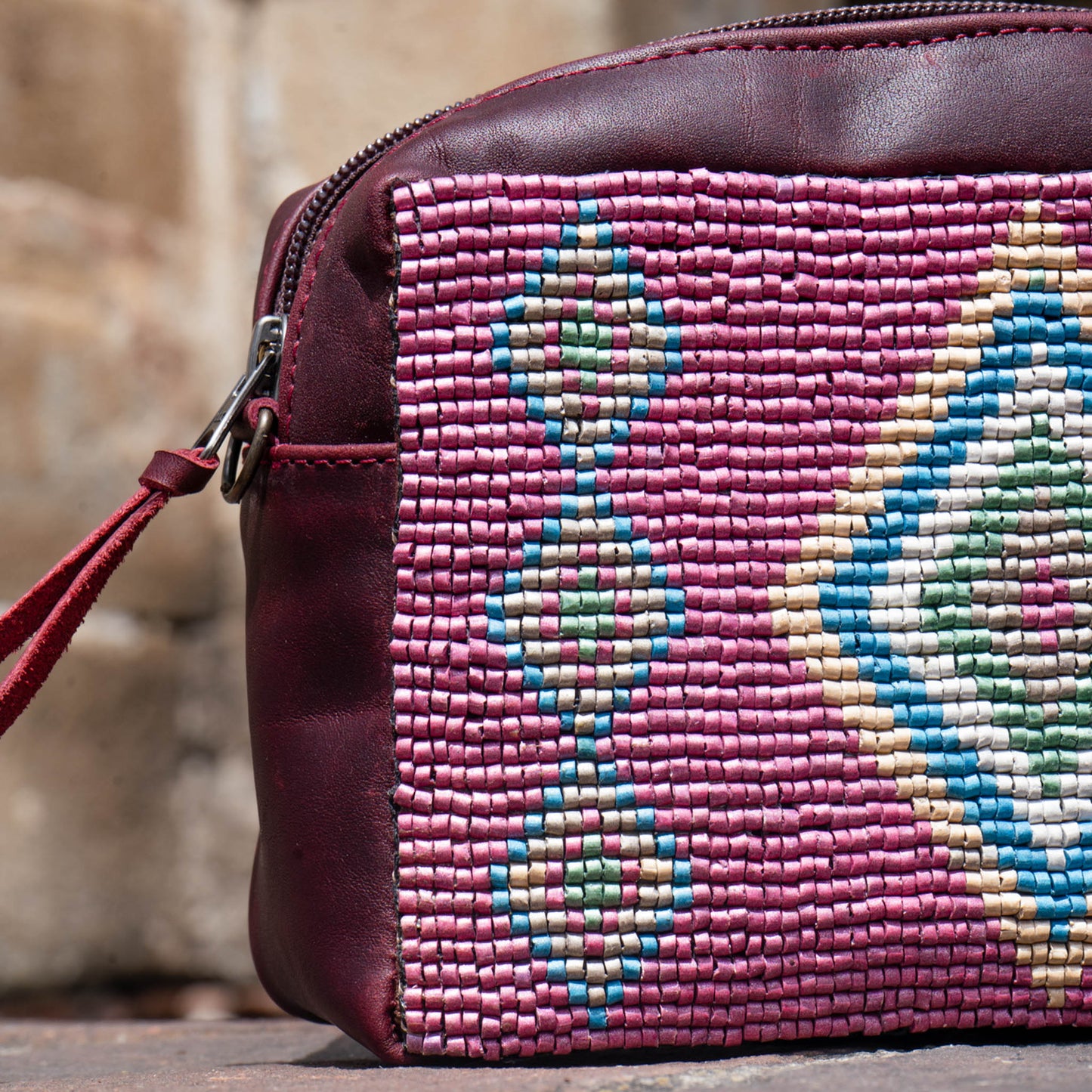 H&S WANDER CROSSBODY SET - OOAK BEADED PANEL - VINO TINTO - NO. 15525