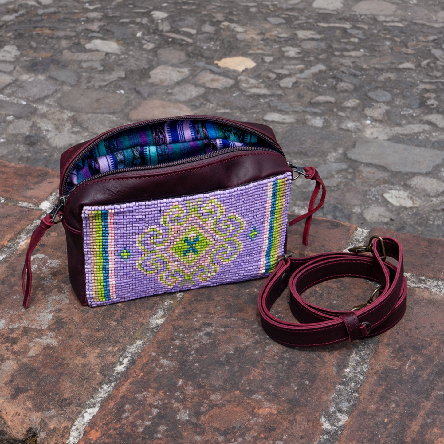 H&S WANDER CROSSBODY SET - OOAK BEADED PANEL - VINO TINTO - NO. 15526