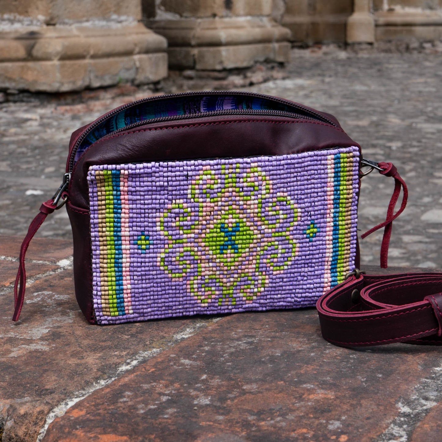 H&S WANDER CROSSBODY SET - OOAK BEADED PANEL - VINO TINTO - NO. 15526