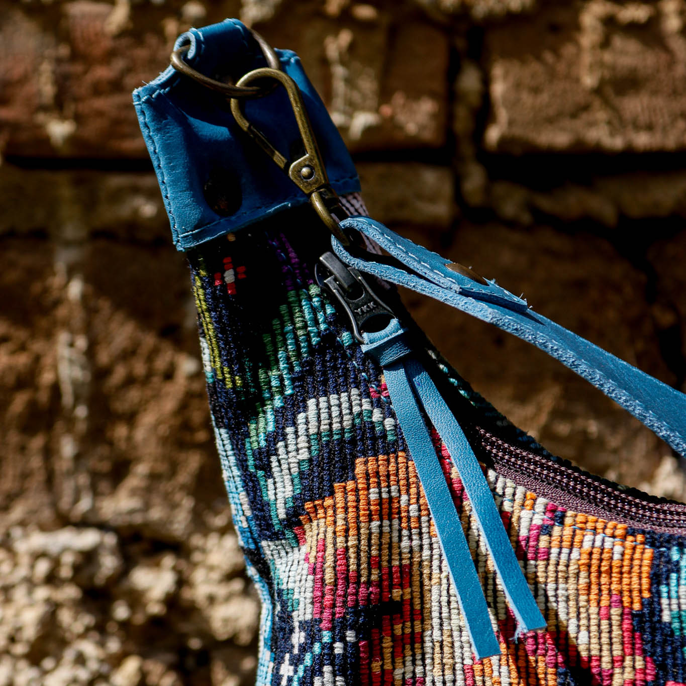 BOHO SADDLE BAG - OOAK HUIPIL - CERULEAN - NO. 15066