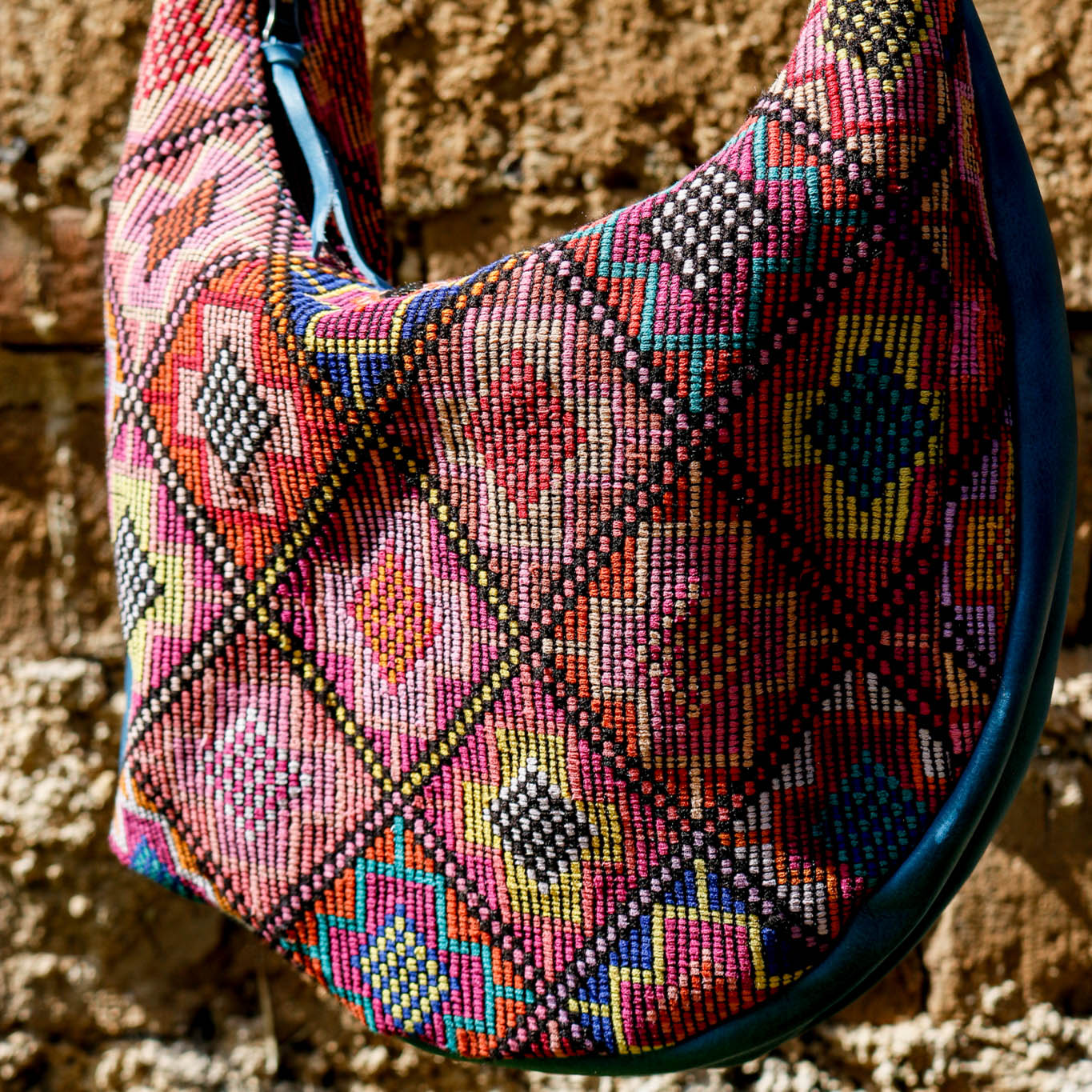 BOHO SADDLE BAG - OOAK HUIPIL - CERULEAN - NO. 15067