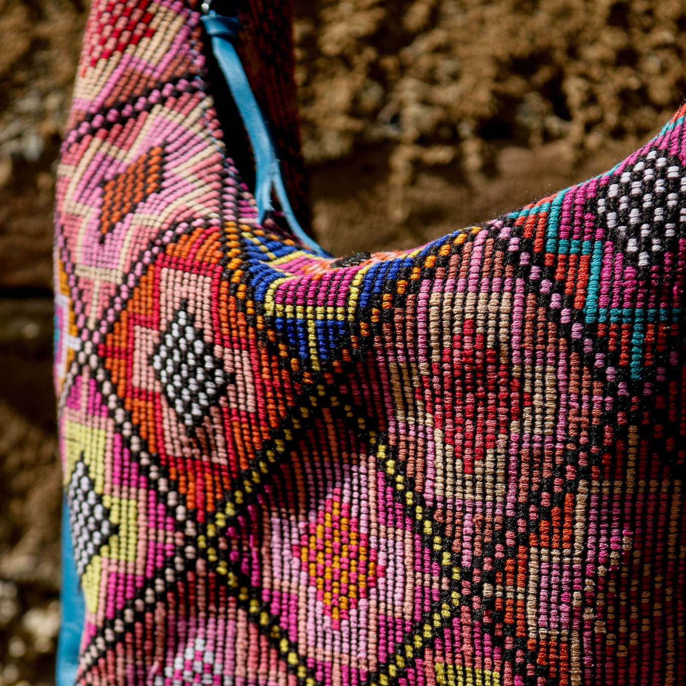 BOHO SADDLE BAG - OOAK HUIPIL - CERULEAN - NO. 15067