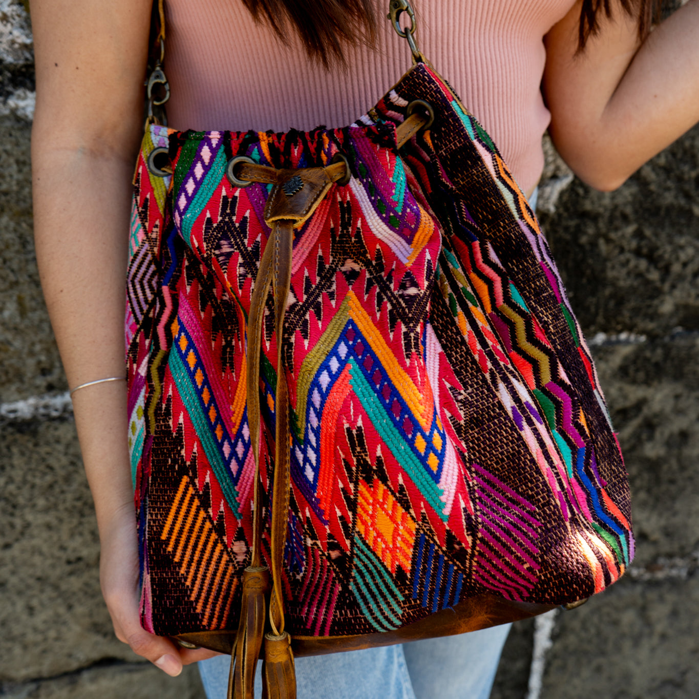 DRAWSTRING BUCKET BAG - OOAK HUIPIL - WRANGLER - NO. 14896