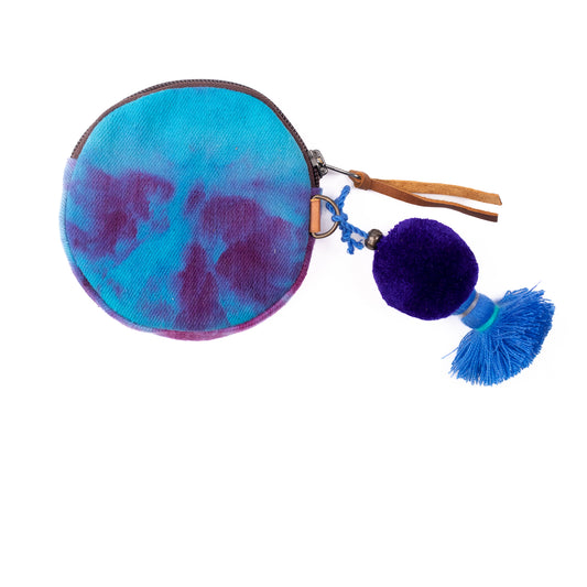 CIRCLE COIN PURSE - TIE DYED DENIM - CAFE - NO. 12415