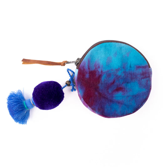 CIRCLE COIN PURSE - TIE DYED DENIM - CAFE - NO. 12415