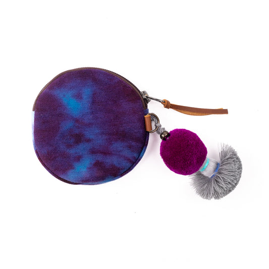 CIRCLE COIN PURSE - TIE DYED DENIM - CAFE - NO. 12416