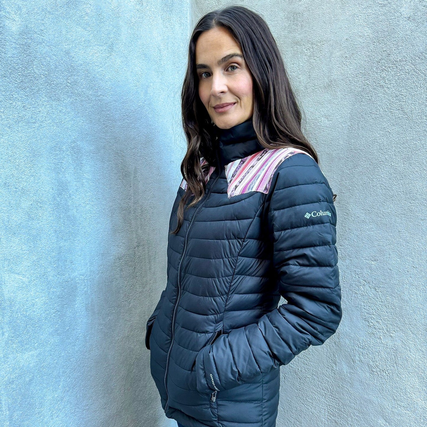 PUFFER JACKET WITH ARTISAN FABRIC DETAIL - SIZE M - NO. PJ108