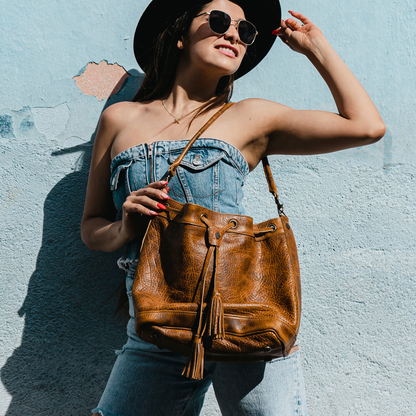 DRAWSTRING BUCKET BAG - FULL LEATHER - WRANGLER