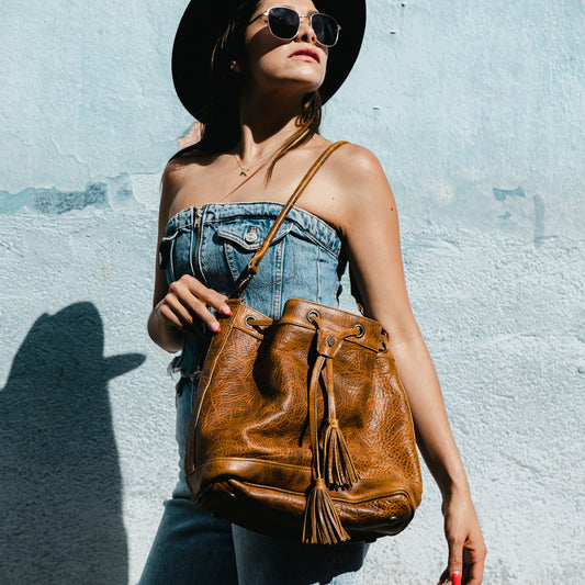 DRAWSTRING BUCKET BAG - FULL LEATHER - WRANGLER