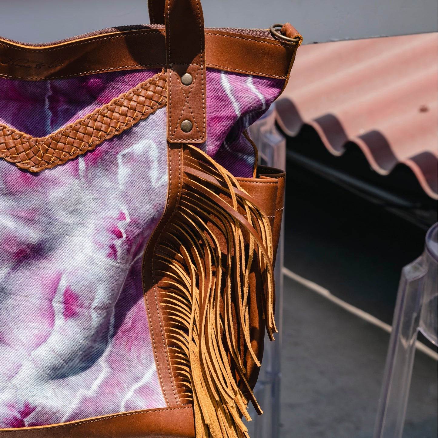 FRINGE PERFECT BAG - TIE DYED DENIM - CAFE - NO. 11300