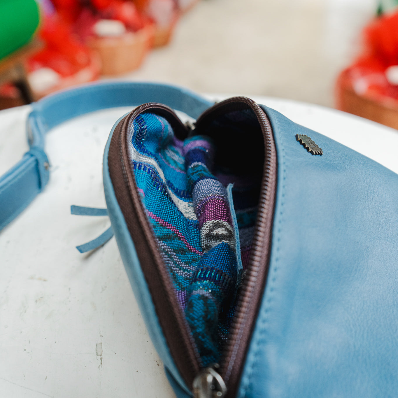 FANCY POUCH - FULL LEATHER - CERULEAN