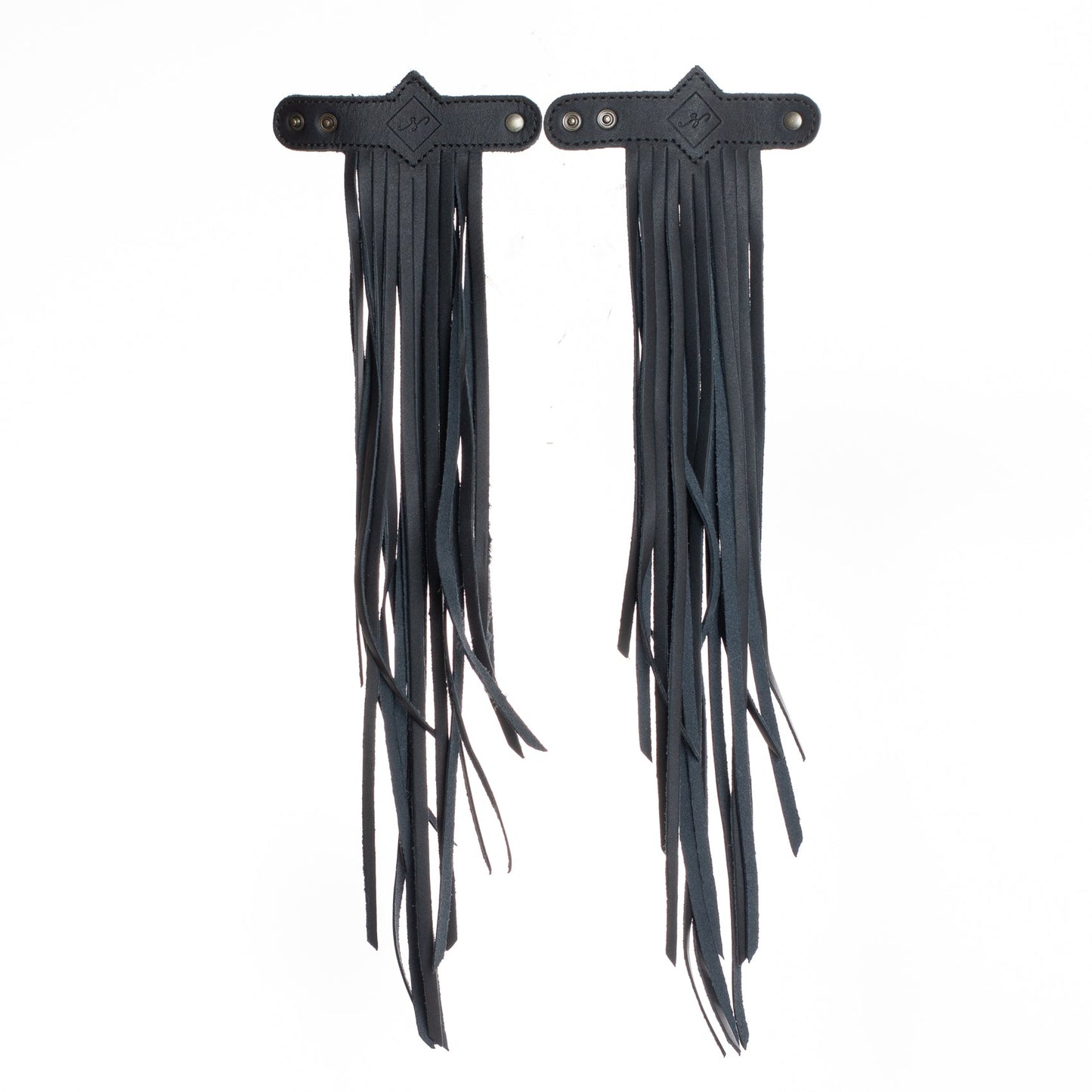 DIAMANTE FRINGE TASSEL - BLACK LEATHER - SET OF 2