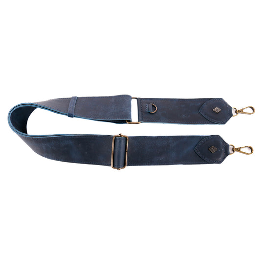 ADJUSTABLE WIDE STRAP - FULL LEATHER - NAVY