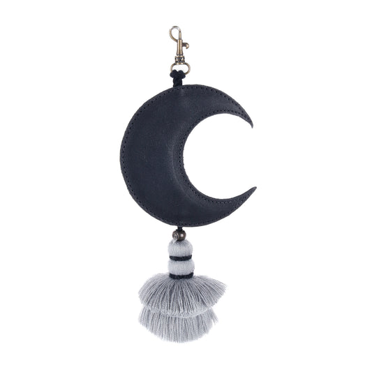 MOON CHARM WITH TASSEL - BLACK